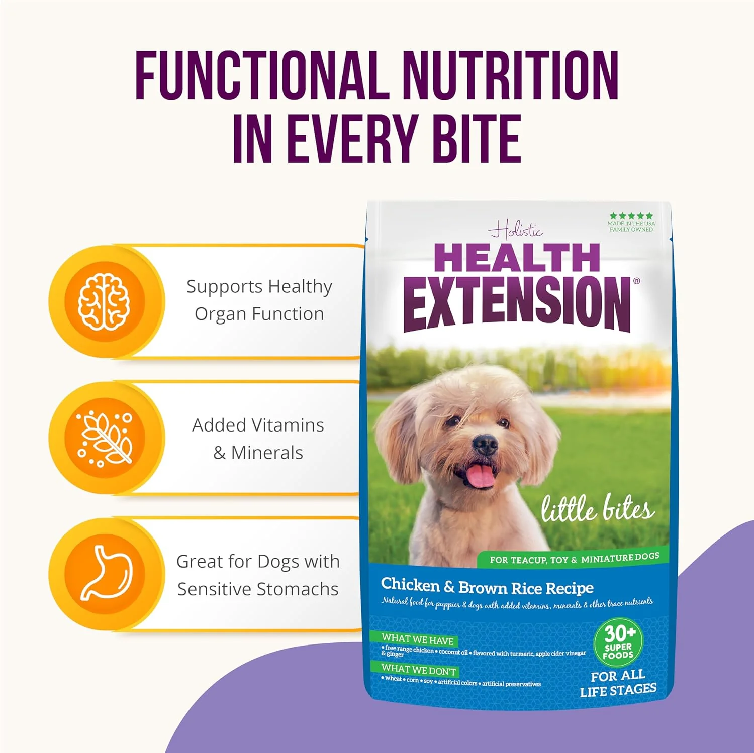 Health Extension Little Bites Dry Dog Food for Small Breeds, Chicken & Brown Rice Recipe, with Probiotics & Superfoods for Digestion & Coat Health, 10 lb bag - Image 3