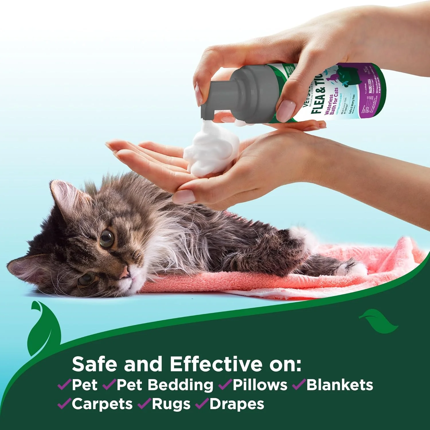 HERO PET Vet's Best Natural Waterless Flea & Tick Bath for Cats – Natural No-Rinse Dry Shampoo with Plant-Based Ingredients – Flea and Tick Prevention and Control with Certified Essential Oils – 5 oz Bottle - Image 4