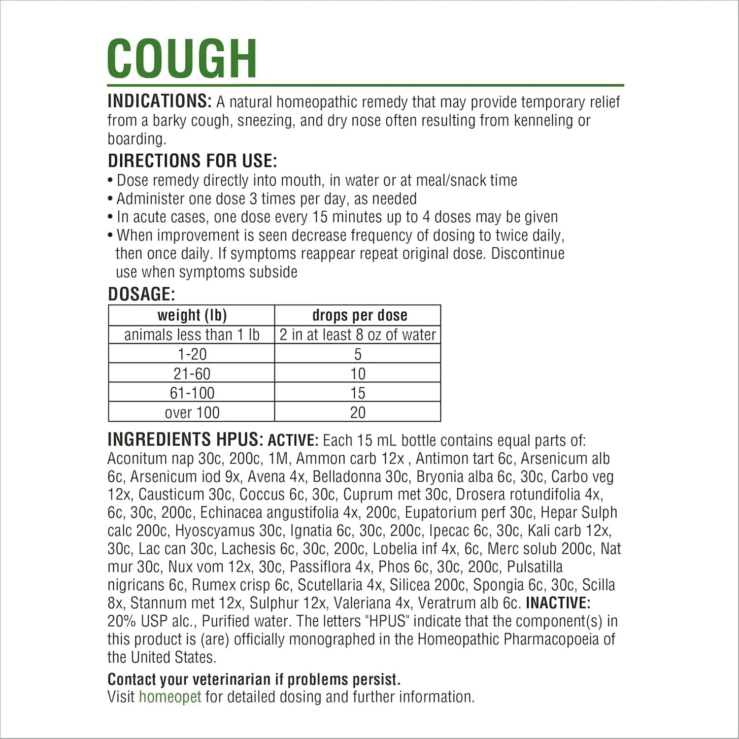 HomeoPet Cough, Gentle Natural Cough Medicine for Dogs, Cats, and Small Pets, Cat and Dog Cough Medicine, 15 Milliliters - Image 4