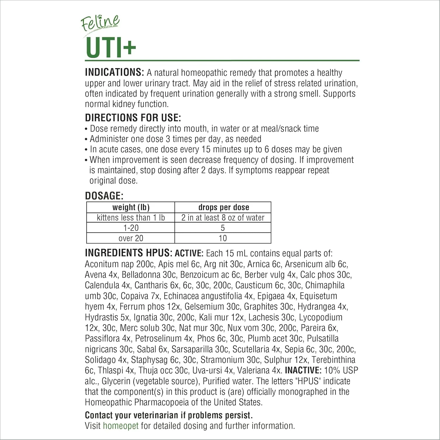 HomeoPet Feline UTI Plus, Safe and Natural Urinary Tract Supplement for Cats, Feline Urinary Tract Support, 15 Milliliters - Image 6