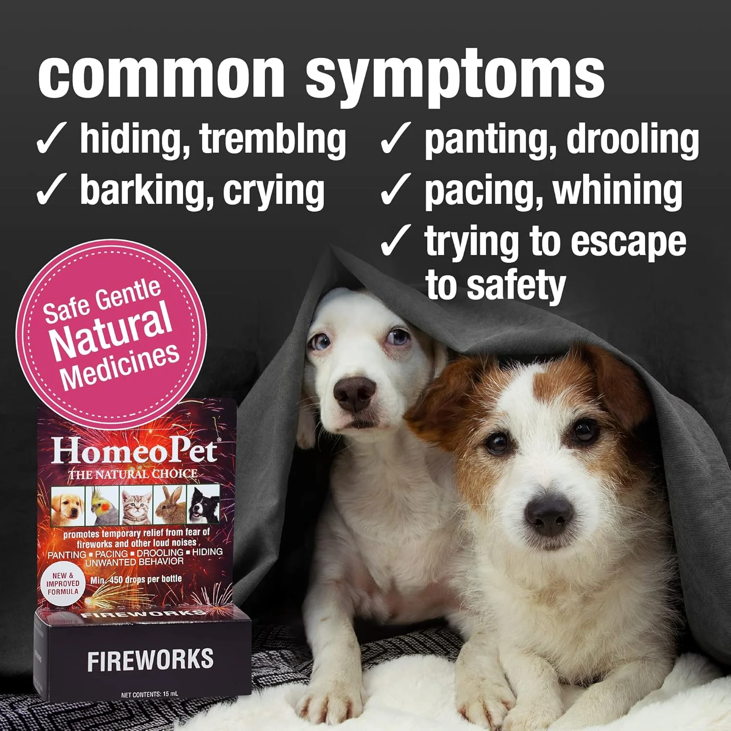 HomeoPet Fireworks, Safe and Natural Loud-Noise-Anxiety Calming Supplement for Cats, Dogs, and Other Small Animals, 15 Milliliters - Image 2