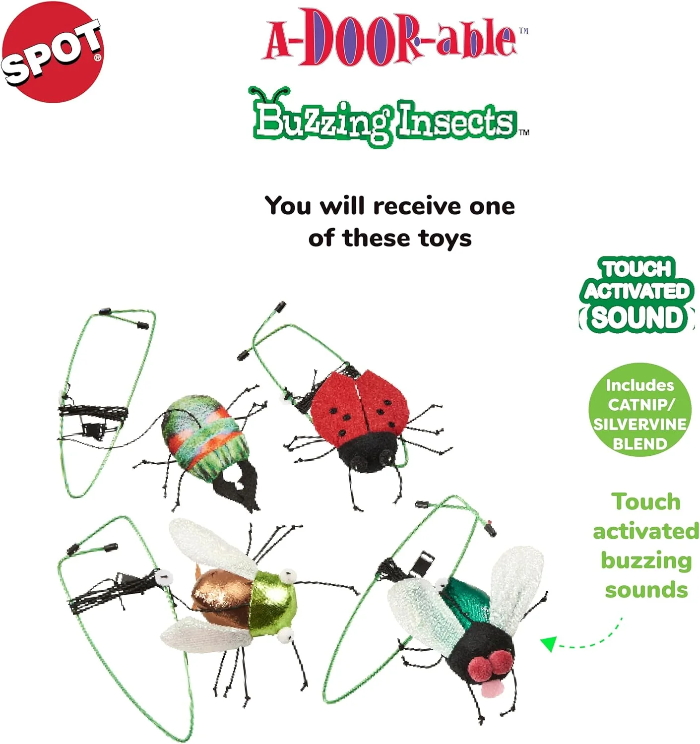 SPOT Buzzing Insect A-Door-Able Cat Toy - Hanging Bug with Touch Activated Buzzing Sound, Attaches to Any Door Frame, Engages Cats' Natural Hunting Instincts for Hours of Play - 5" Assorted Styles - Image 2