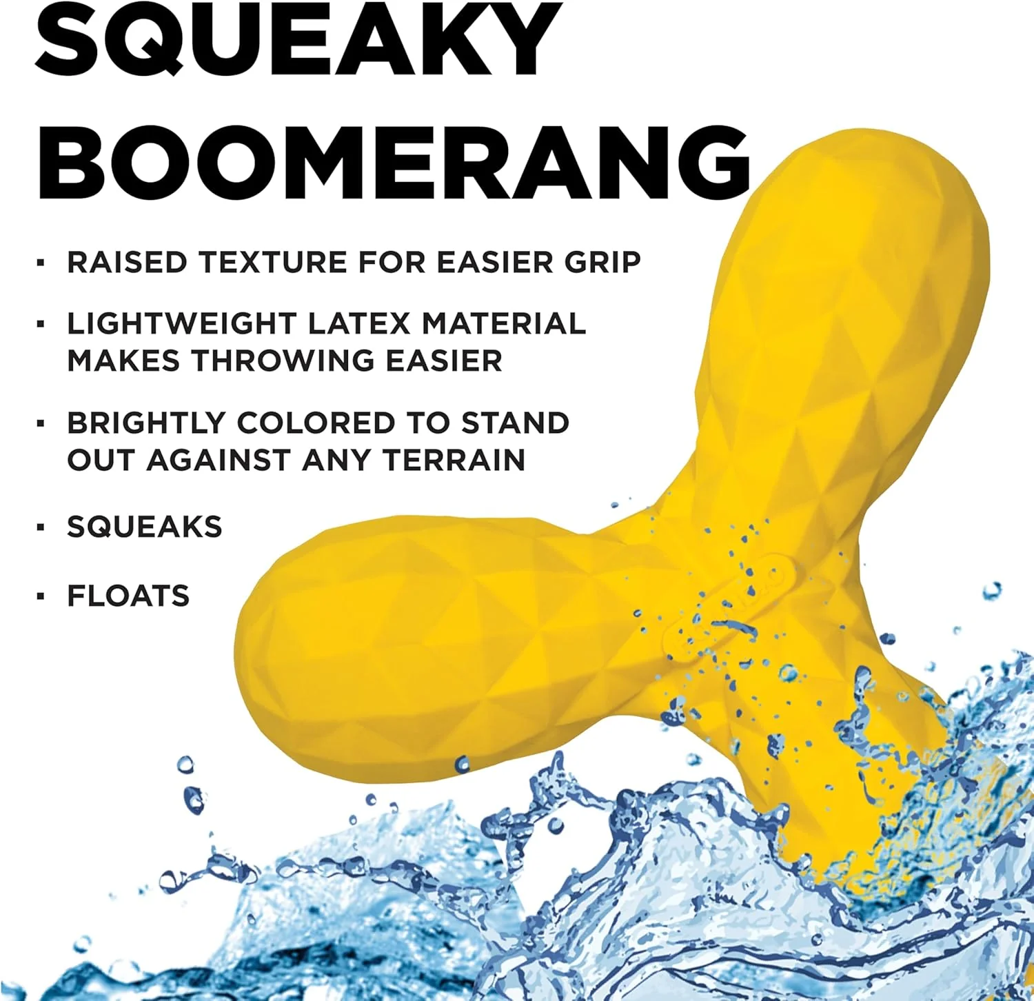 Hound2O Outdoor Dog Toys | Squeaky Boomerang Chew Toy for Dogs | Bright Yellow Color for Interactive Play | Durable Toy Made from Non-Toxic Materials - Image 2