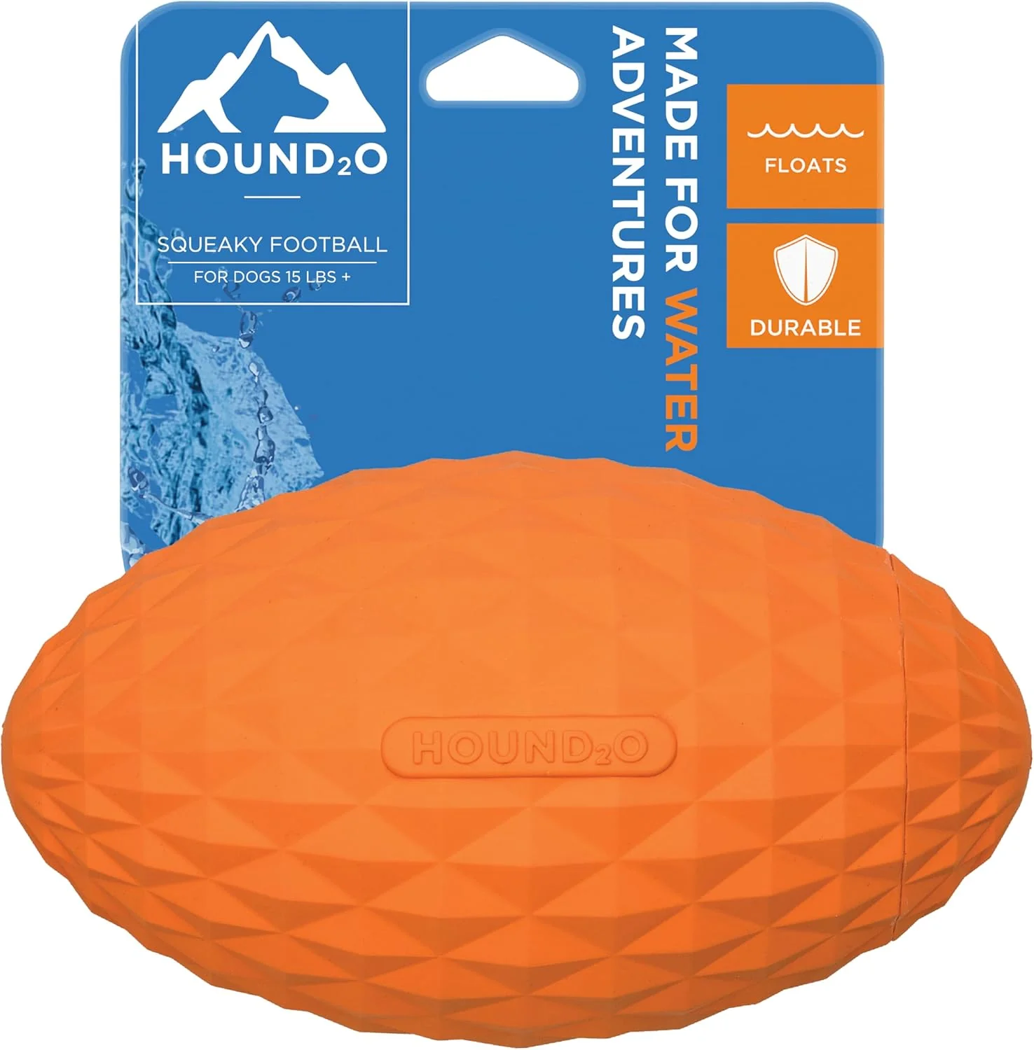 Hound2O Outdoor Dog Toys | Squeaky Football for Dogs, Bright Orange | Durable Toy That Floats for Water Adventures | Interactive Ball for Dogs Made from Non-Toxic Materials