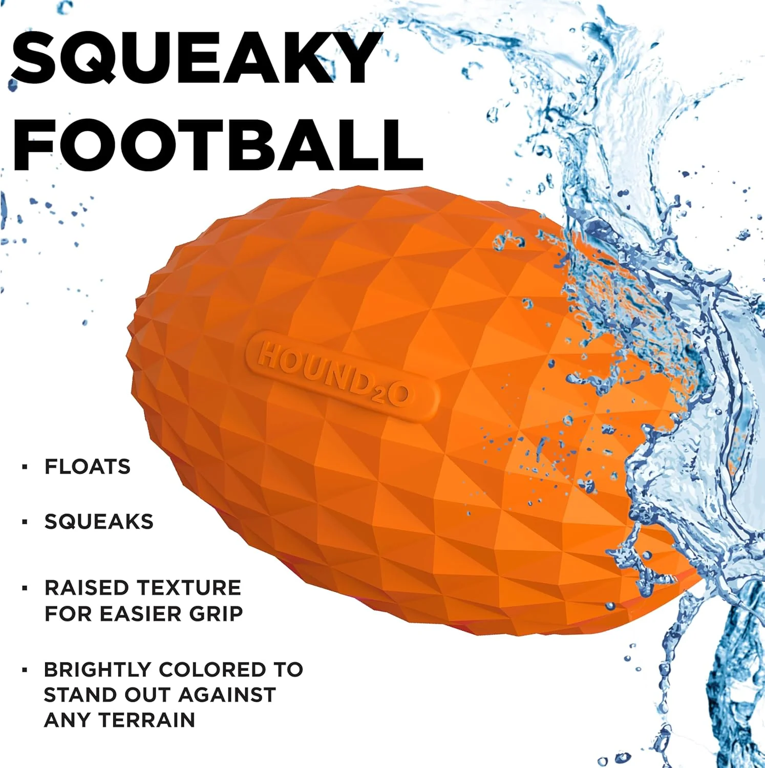 Hound2O Outdoor Dog Toys | Squeaky Football for Dogs, Bright Orange | Durable Toy That Floats for Water Adventures | Interactive Ball for Dogs Made from Non-Toxic Materials - Image 2