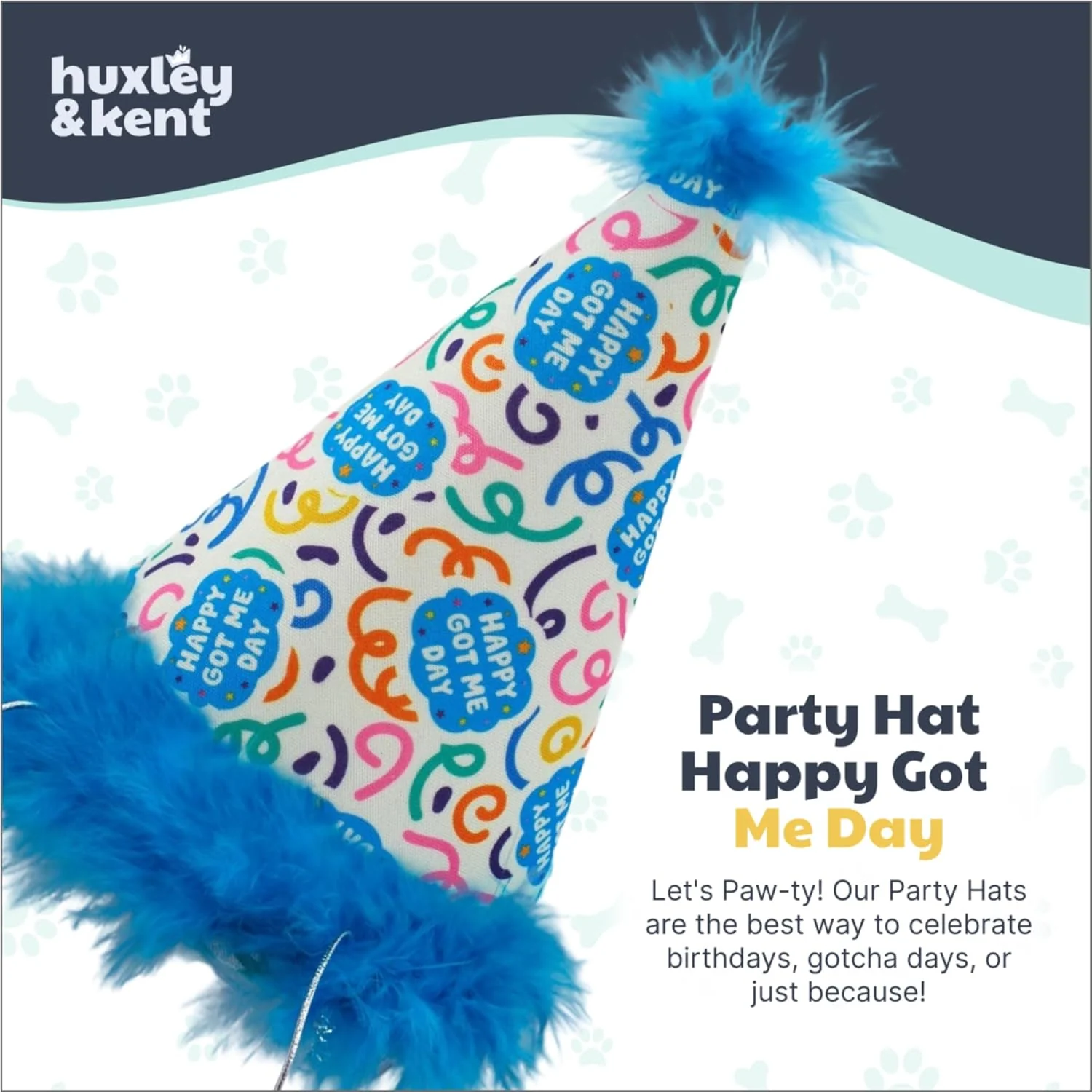 Huxley & Kent Pet Party Hat w/SnugFit Tech - Cute Glitter Doggie Birthday Party Hat - Cat & Dog Birthday Hat - Dog Hats for Parties, Adoption or Gotcha Day (Happy Got Me Day, Large) - Image 2