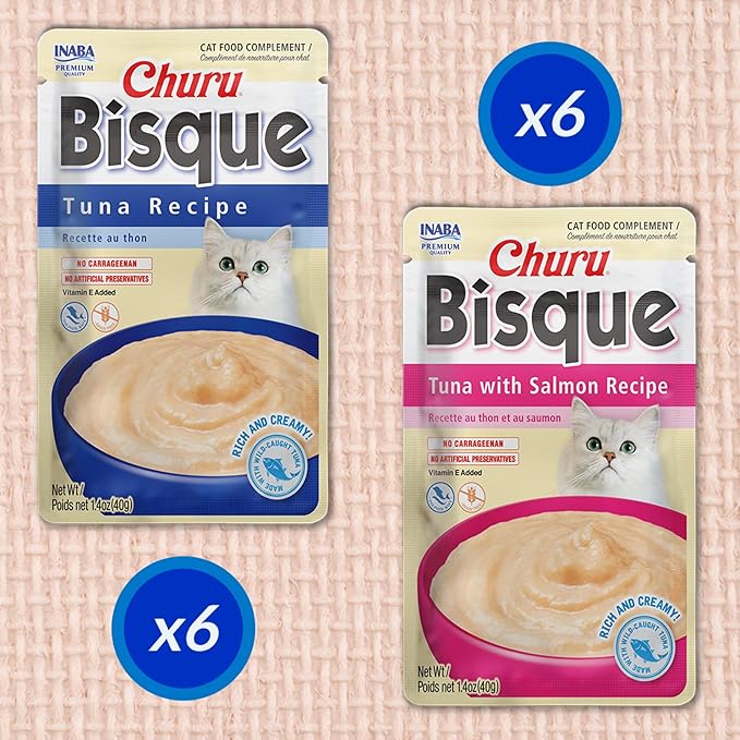 INABA Churu Bisque for Cats, Creamy Lickable Purée Side Dish with Vitamin E, 1.4 Ounces per Pouch, 12 Pouches, Tuna Variety - Image 6