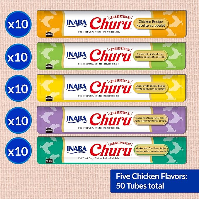 INABA Churu Cat Treats, Grain-Free, Lickable, Squeezable Creamy Purée Cat Treat/Topper with Vitamin E & Taurine, 0.5 Ounces Each Tube, 50 Tubes, Chicken Variety - Image 6