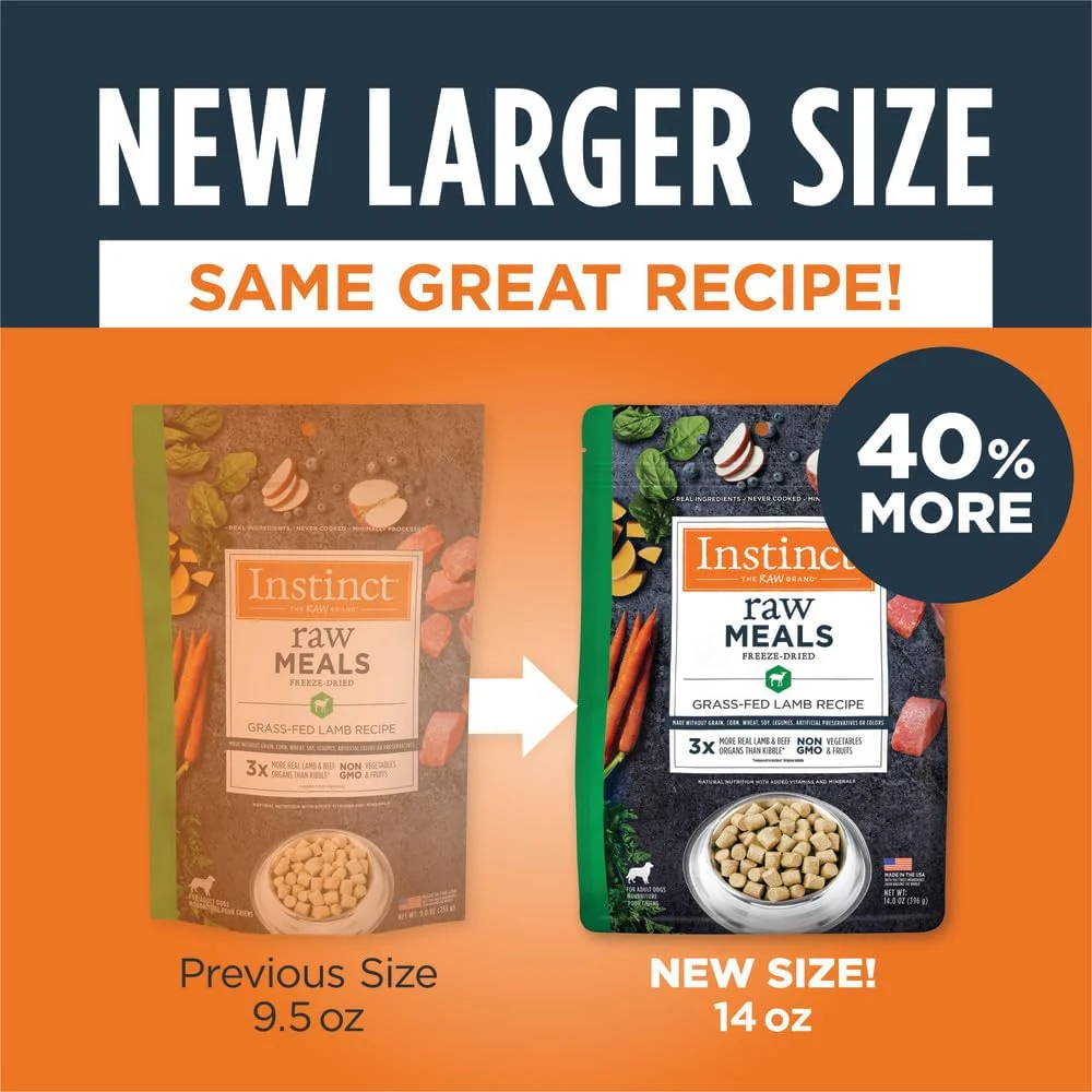 Instinct Freeze Dried Raw Meals, Natural Dry Dog Food, Grain Free - Grass Fed Lamb, 14 oz. Bag - Image 2