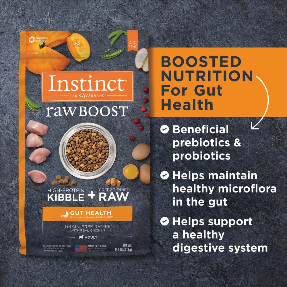Instinct Raw Boost Gut Health, Natural Dry Dog Food with Freeze Dried Pieces, Grain Free Recipe - Real Chicken, 18 lb. Bag - Image 4