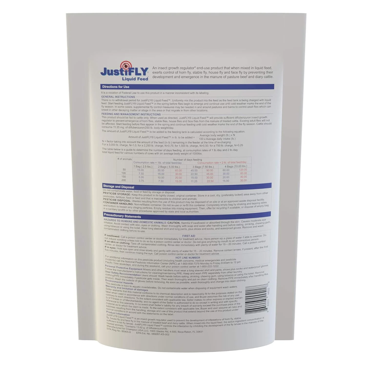 JustiFLY® Liquid Feed 2.5 lb Add Pack – Feed-Through Fly Control - Image 2