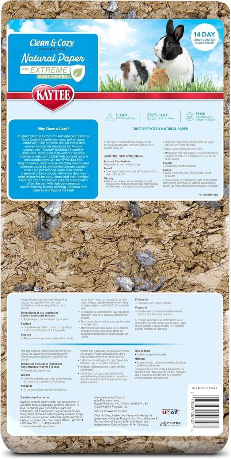Kaytee Clean & Cozy Natural Paper with Extreme Odor Control Bedding, Made with 100% Recycled Paper - Image 2