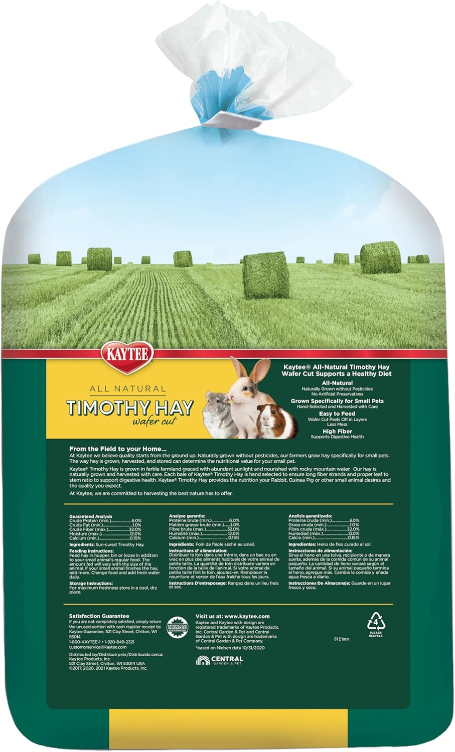 Kaytee Wafer Cut All Natural Timothy Hay for Pet Guinea Pigs, Rabbits & Other Small Animals, 60 Ounce - Image 2
