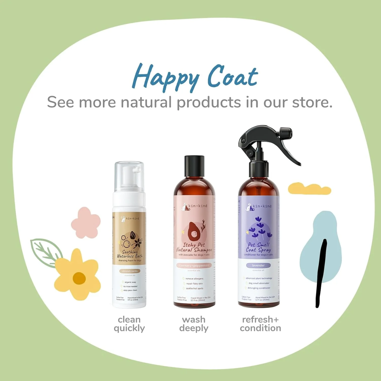 kin+kind Waterless Dry Shampoo for Dogs - Rinse-Free, Eliminate Itch and Odor, Natural Formula with Witch Hazel, Coconut Oil, Olive Oil and Lavender - Made in USA - Image 8