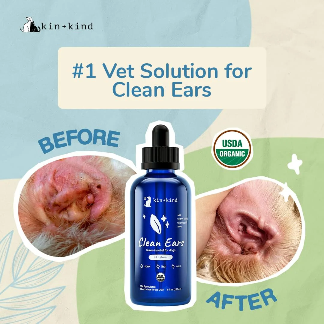kin+kind Organic Ear Cleaner for Dogs - Made in The USA - Easy to Use & Mess-Free Dog Ear Drops for Wax, Odor, & Itchy Dog Ears w/Witch Hazel, Tea Tree Oil, & Aloe Vera - Ear Wash for Dogs (4 fl oz) - Image 2