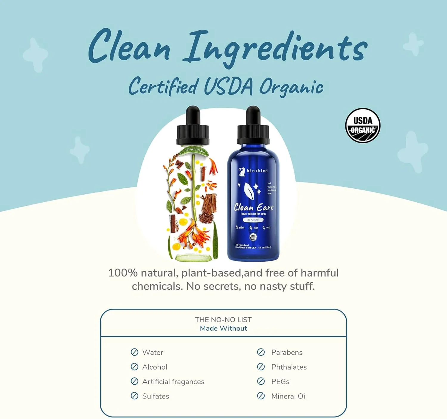 kin+kind Organic Ear Cleaner for Dogs - Made in The USA - Easy to Use & Mess-Free Dog Ear Drops for Wax, Odor, & Itchy Dog Ears w/Witch Hazel, Tea Tree Oil, & Aloe Vera - Ear Wash for Dogs (4 fl oz) - Image 4