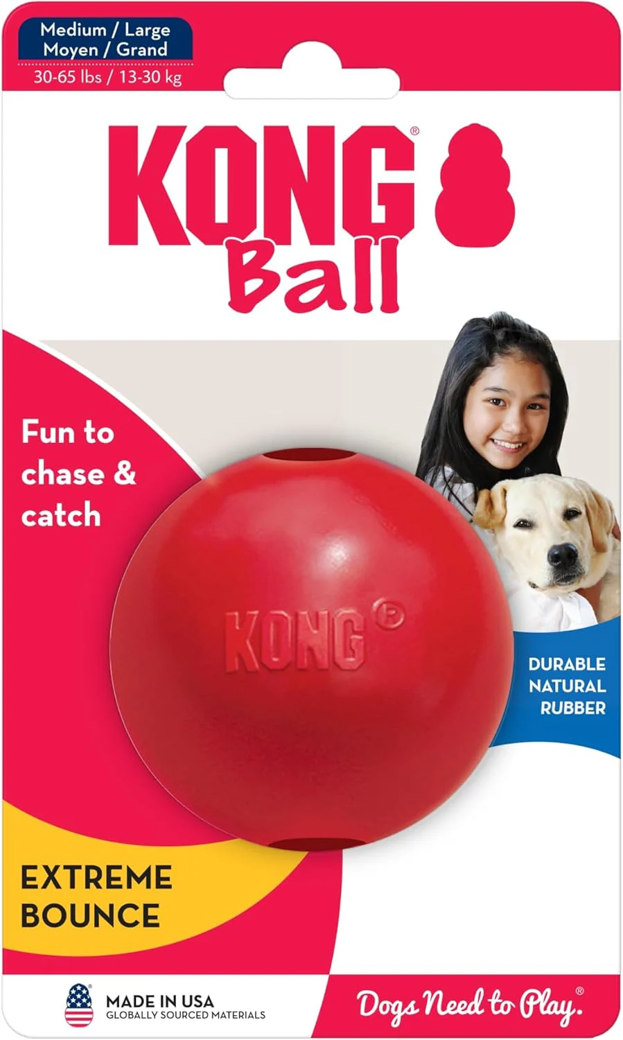 KONG Ball with Hole - Durable Dog Fetch Toy for Training, Interactive Playtime & More - Classic KONG Natural Rubber Ball - Red - Image 3