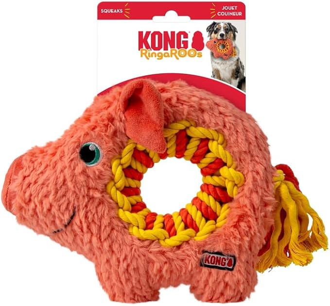 KONG Ringaroos - Interactive Rope Ring Dog Toy with Plush Squeaker - for Fetch, Tug & Cuddle - Image 3