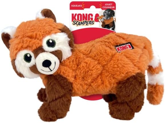 KONG Scampers Wildlife Plush Dog Toy with Low Tone Squeaker (Red Panda) - Image 3