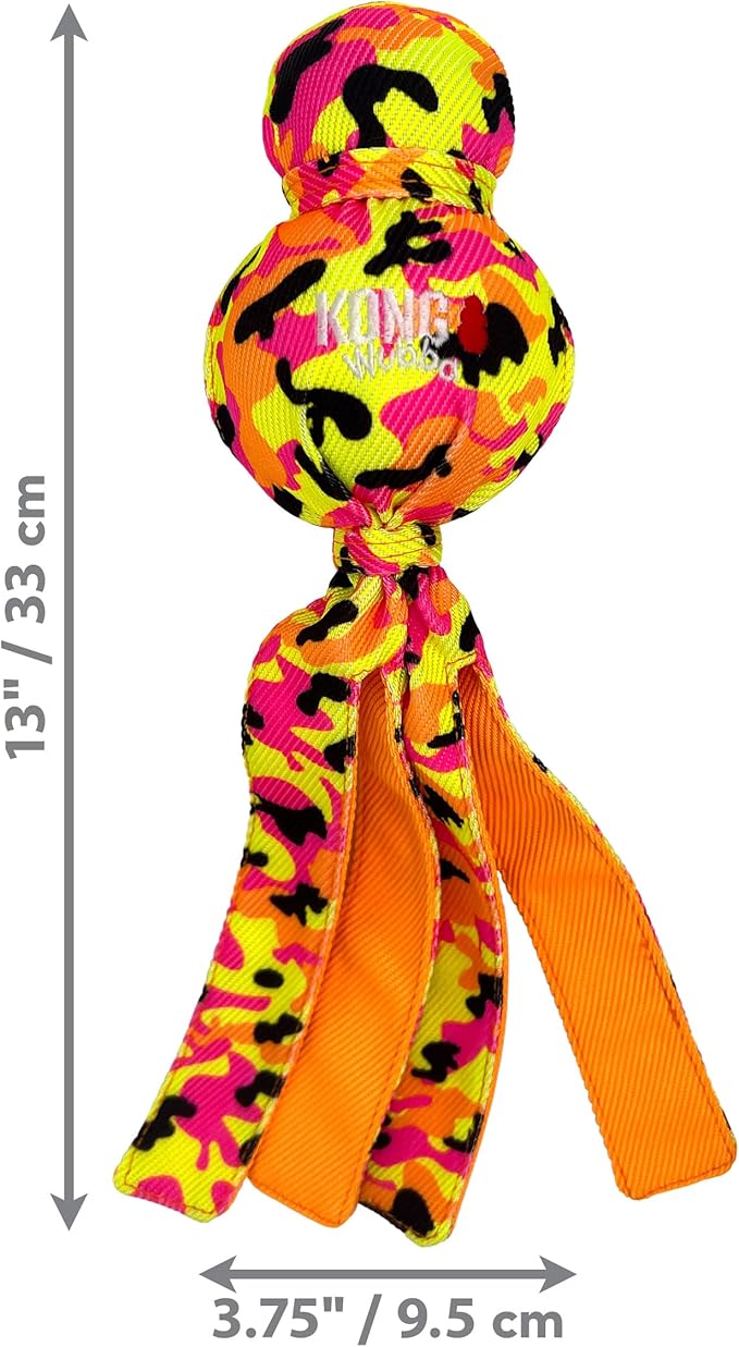 KONG Wubba Ballistic High-Viz Bright Colors High Visibility Squeaky Dog Toy - Image 2