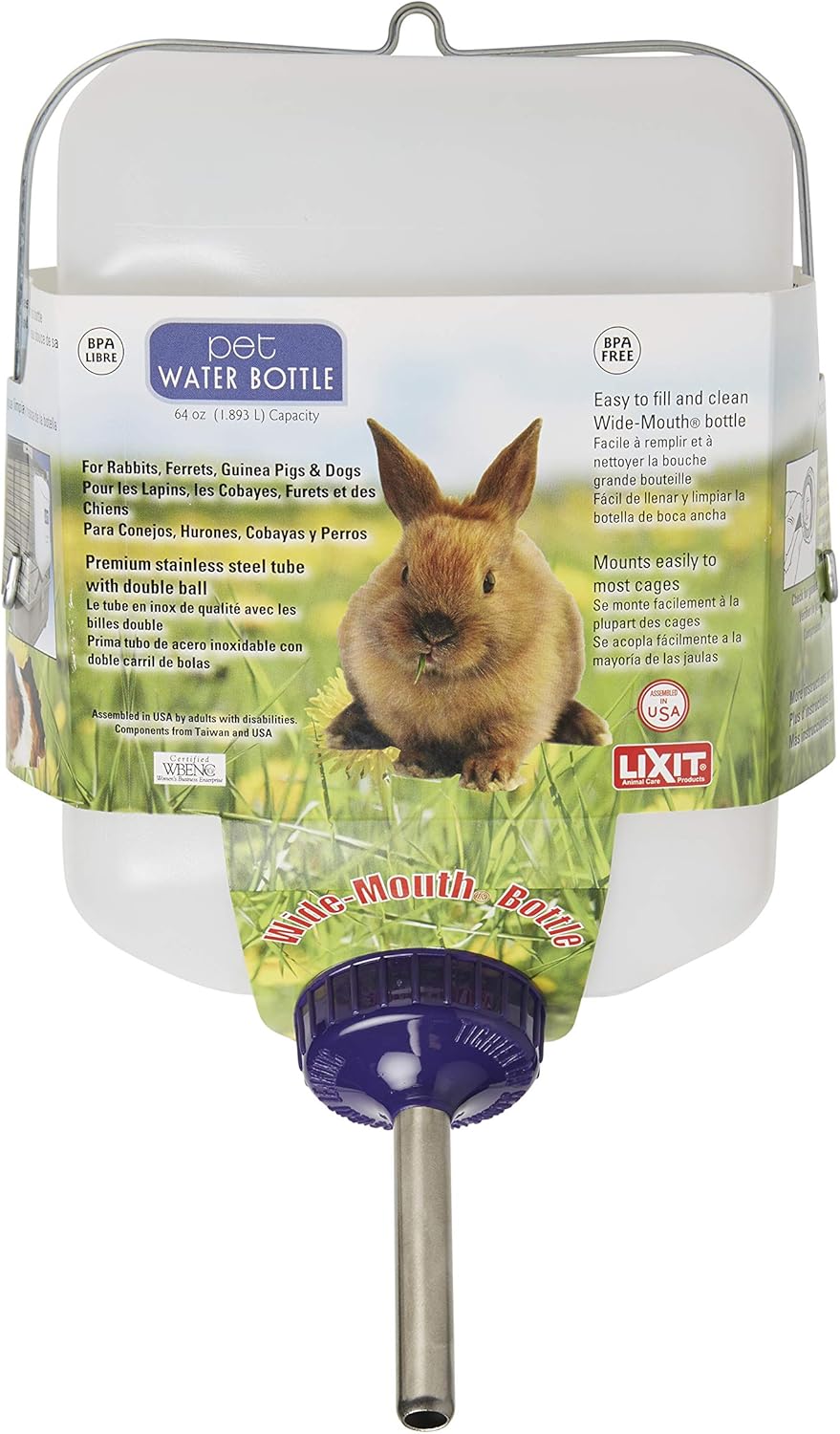 Lixit Widemouth Cage Water Bottles for Rabbits, Ferrets, Guinea Pigs, Rats and Other Small Animals. (White, 64 Ounce) - Image 3