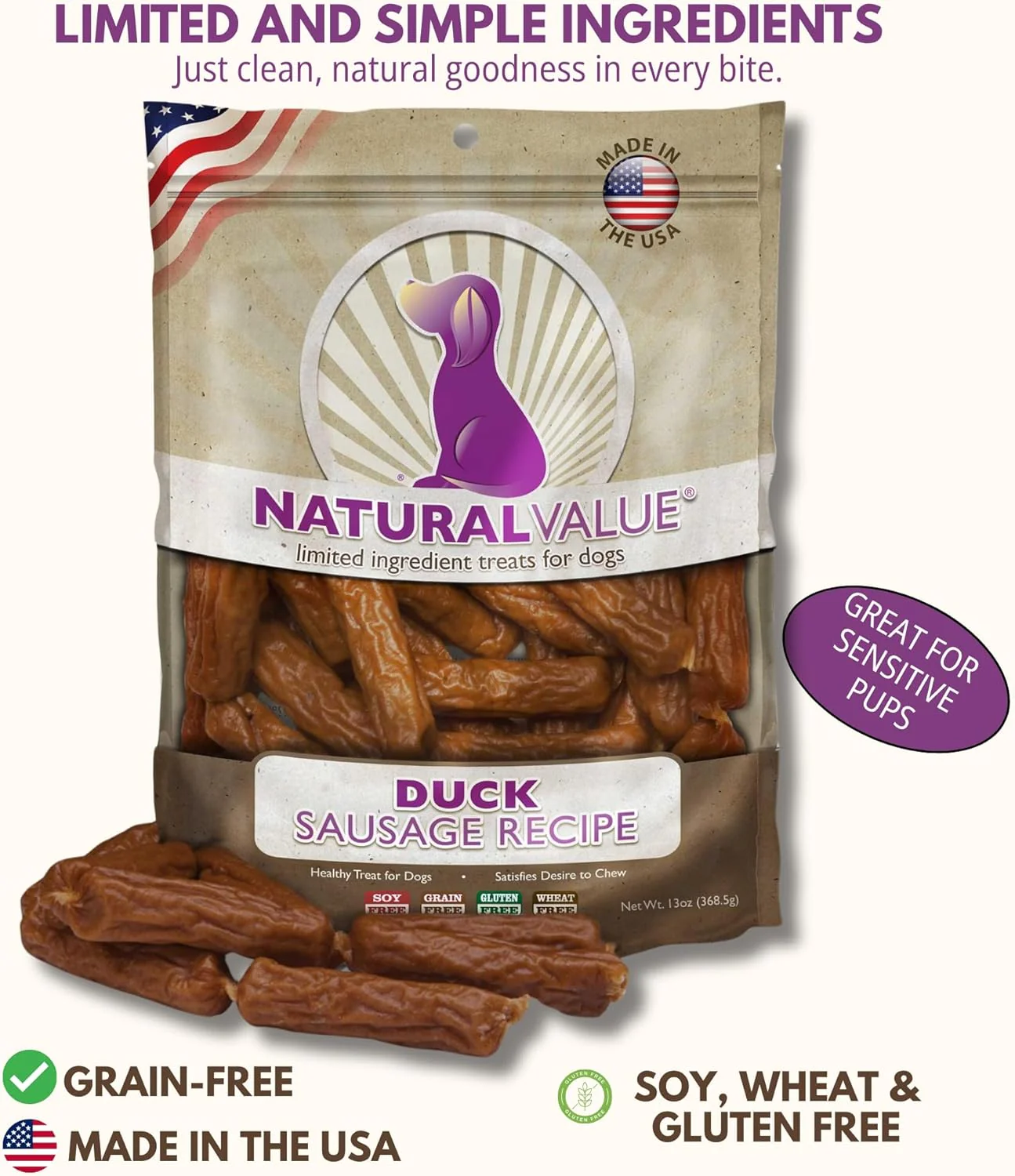 Loving Pets Natural Value Duck Sausages - Soft Jerky Dog Treats for Large & Small Breeds - Healthy Gluten, Wheat, Soy & Grain Free Pet Treats for Dogs - Image 3