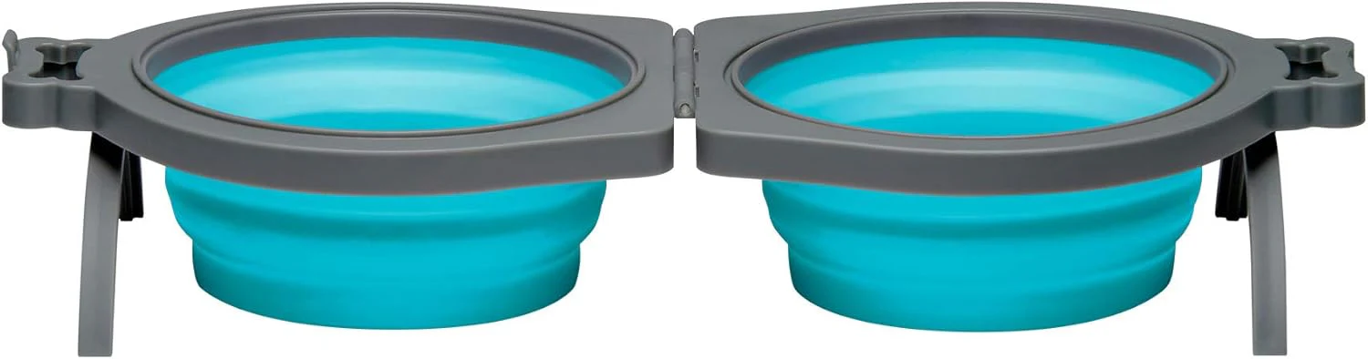 Loving Pets Travel Double Diner Dog Bowl, Blue