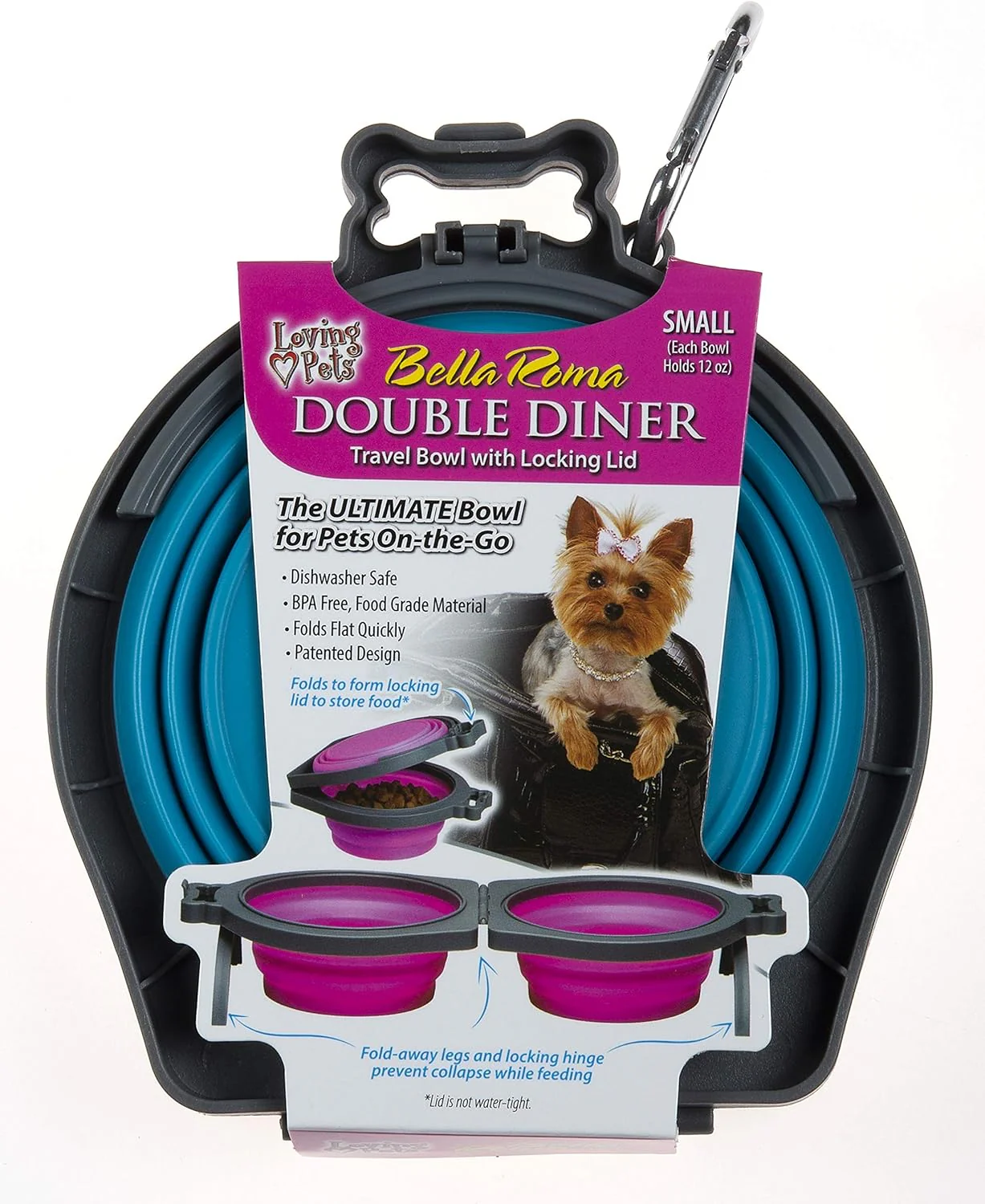 Loving Pets Travel Double Diner Dog Bowl, Blue - Image 5