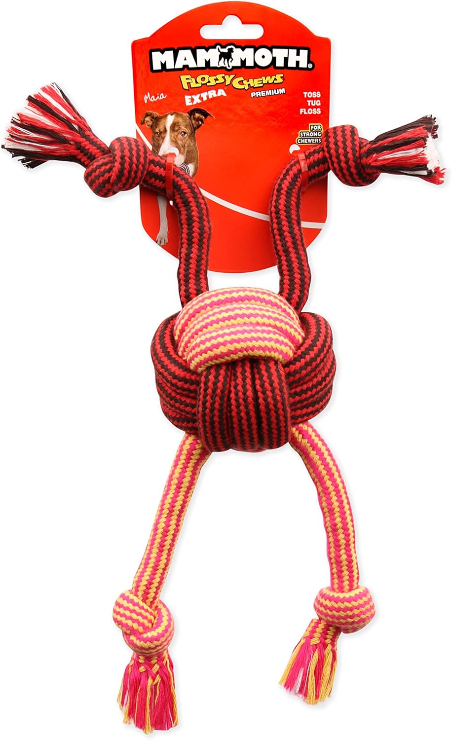 Mammoth Pet Products Flossy Chews Premium Cotton-Poly Extra Monkey Fist Ball with Rope Ends, Assorted Colors - Image 2