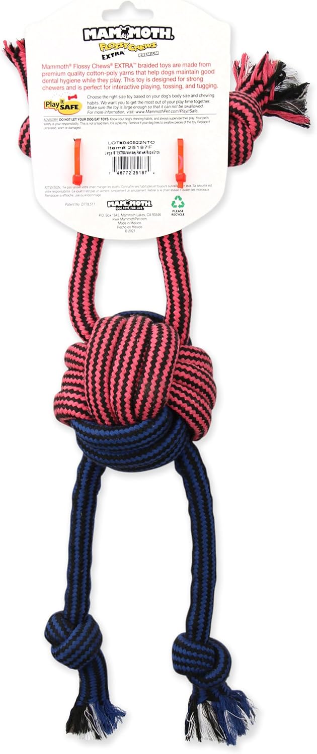 Mammoth Pet Products Flossy Chews Premium Cotton-Poly Extra Monkey Fist Ball with Rope Ends, Assorted Colors - Image 8