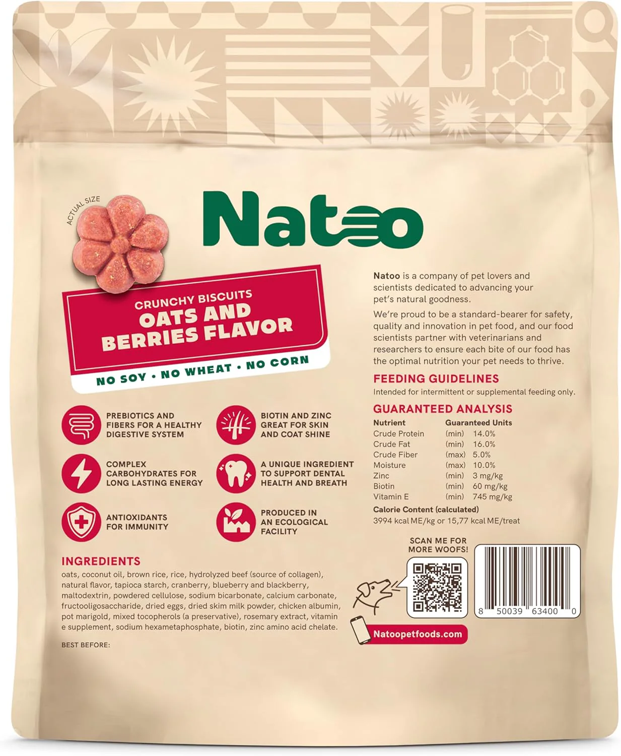 NATOO Biscuits for Small Dogs & Puppies Crunchy Dog Treats, Oats & Berry Healthy Natural Canine Biscuits, Rich in Omega 6, Prebiotics & Fibers, Antioxidants for Immunity (8 oz) - Image 5