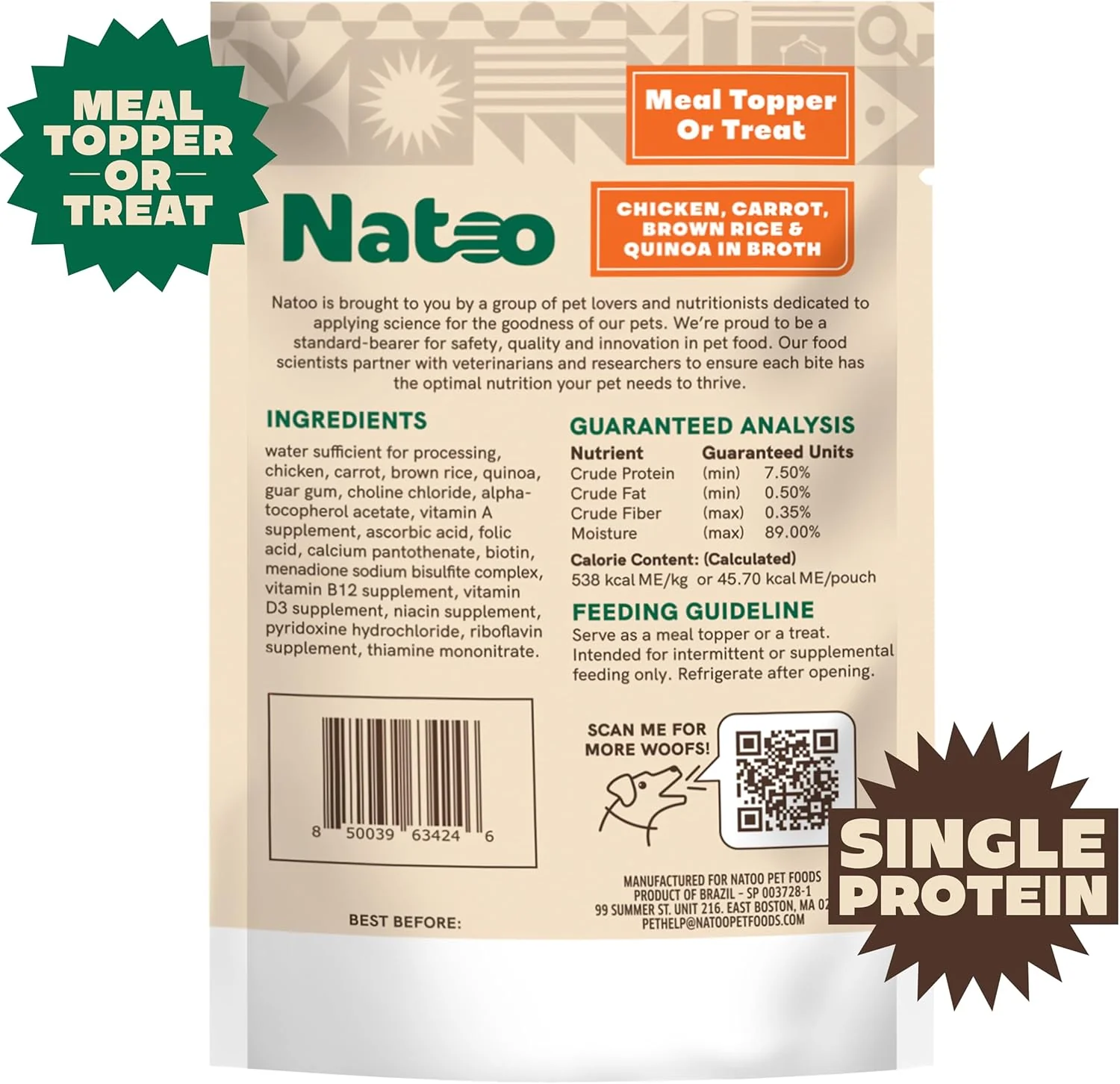 Natoo Dog Food Topper for Picky Eaters, Dog Treat (Chicken, Carrot, Brown Rice, & Quinoa) Dog Toppers for Dry Food, Wet Meal Toppers for Dogs & Puppies, Limited Ingredient Dog Food (Case of 20) 3oz Ea - Image 4