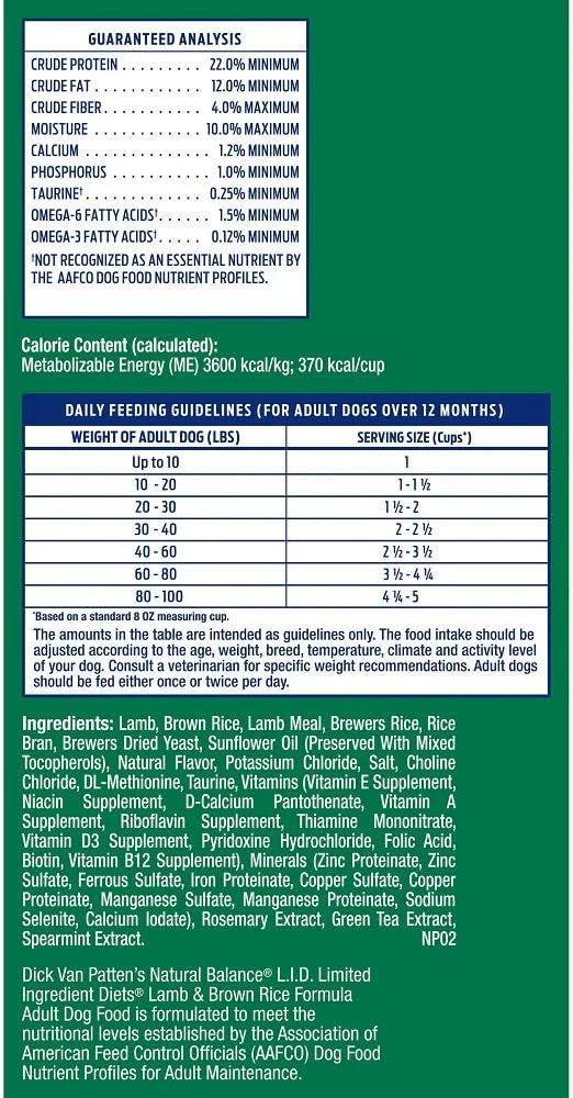 Natural Balance Limited Ingredient Adult Dry Dog Food with Healthy Grains, Lamb & Brown Rice Recipe, 12 Pound (Pack of 1) - Image 10