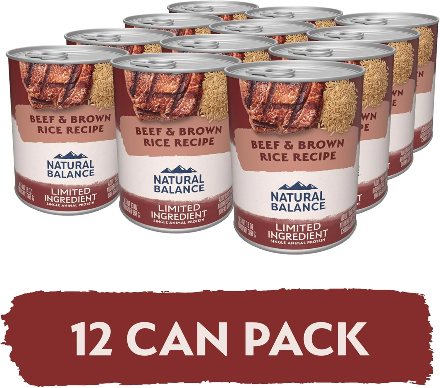 Natural Balance Limited Ingredient Adult Wet Canned Dog Food with Healthy Grains, Beef & Brown Rice Recipe, 13 Ounce (Pack of 12) - Image 2