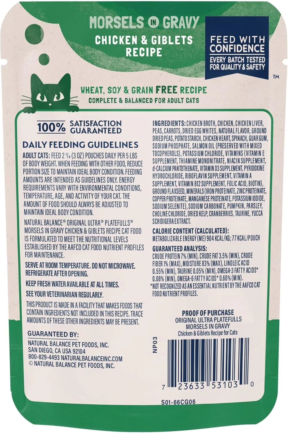 Natural Balance Original Ultra Platefulls Adult Grain Free Wet Cat Food Salmon, Chicken & Giblets Formula in Gravy, 3 Ounce Pouch (Pack of 24) - Image 4