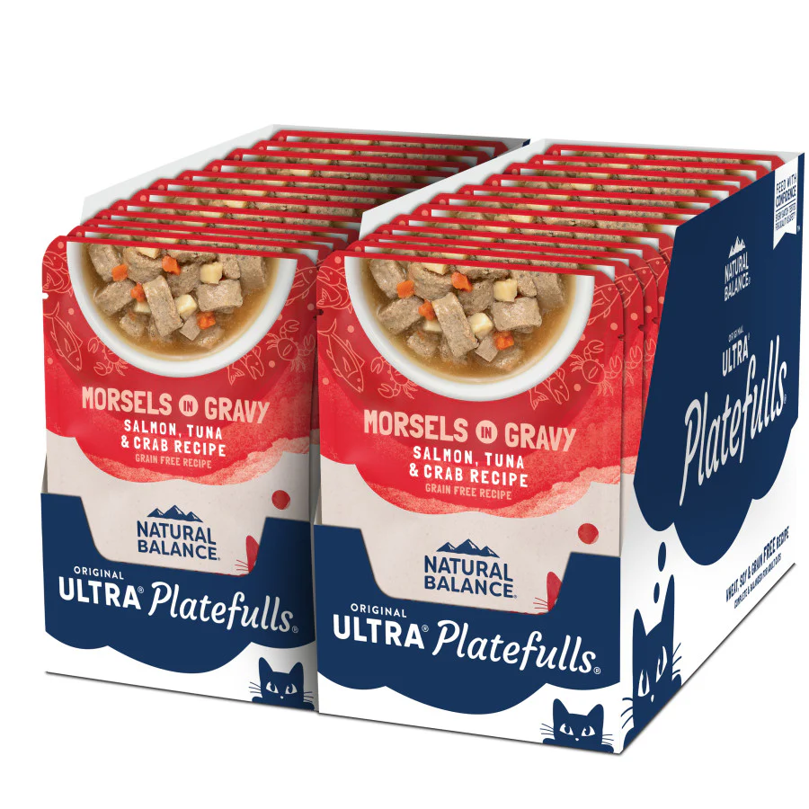 Natural Balance Original Ultra Platefulls Adult Grain-Free Wet Cat Food, Salmon, Tuna & Crab Recipe in Gravy, 3 Ounce Pouch (Pack of 24) - Image 3