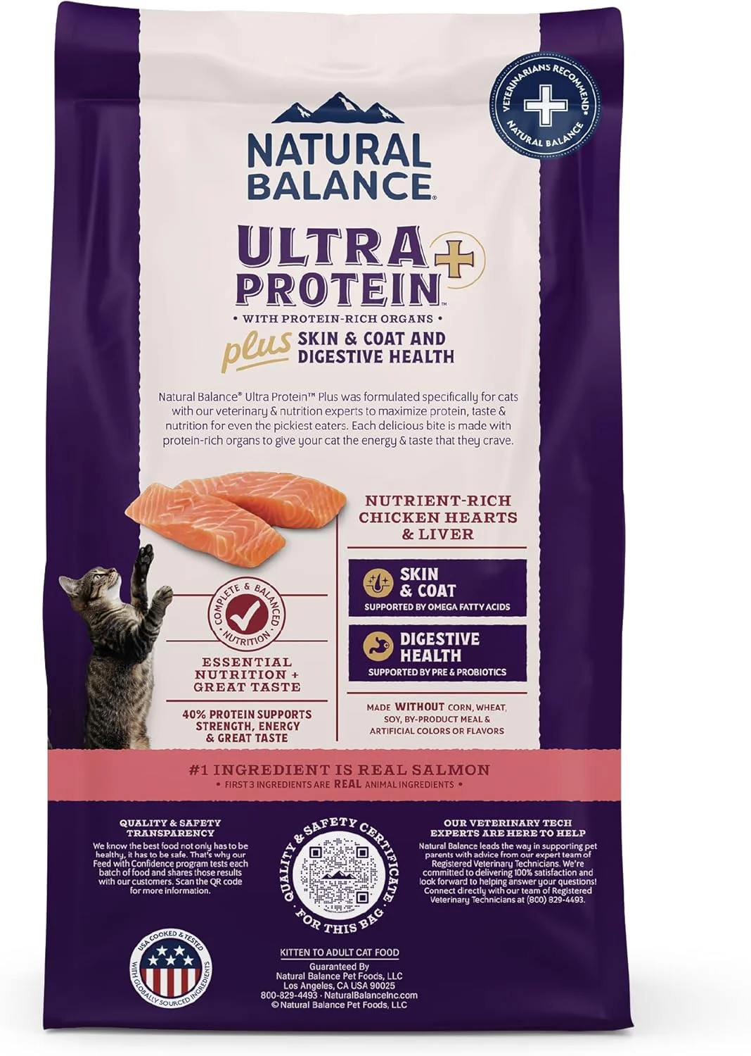 Natural Balance Ultra Protein Plus Dry Cat Food, Skin & Coat and Digestive Health, Real Salmon & Chicken Meal Recipe, 5 lbs. - Image 3