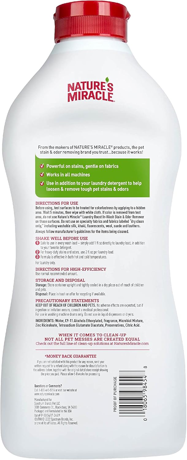 Nature’s Miracle Laundry Boost In-Wash Stain and Odor Remover, 32 Ounces, Laundry Stain and Odor Removing Additive For All Machines - Image 2