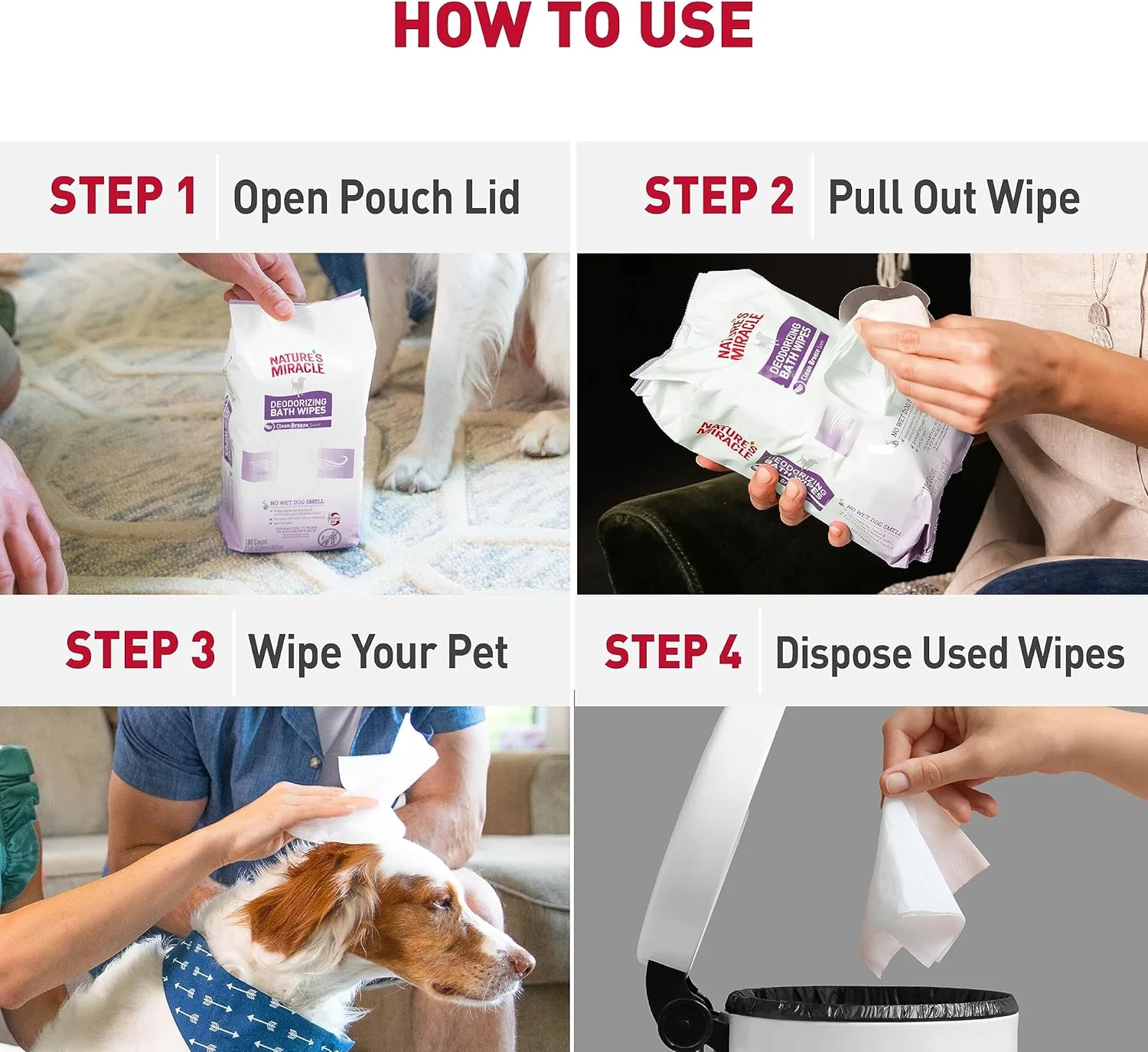Nature's Miracle Deodorizing Bath Wipes for Dogs, 100 Count, Lavender Scent - Image 5