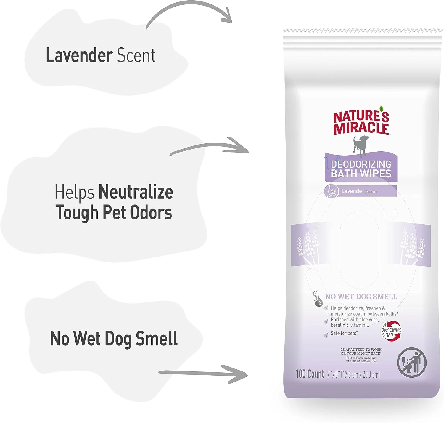 Nature's Miracle Deodorizing Bath Wipes for Dogs, 100 Count, Lavender Scent - Image 6
