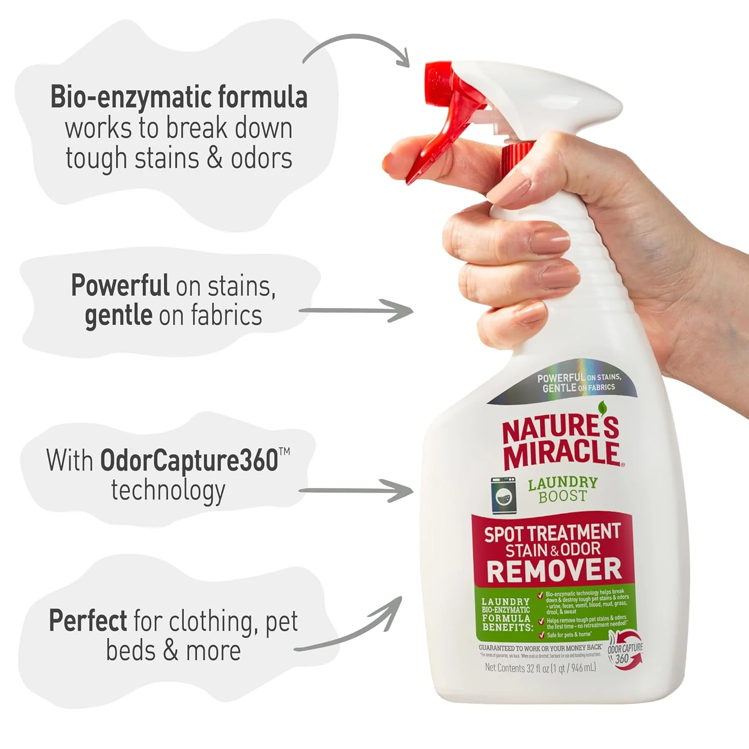 Nature's Miracle Laundry Boost Spot Treatment Stain and Odor Remover, 32 Oz., Laundry Pre-Wash Stain and Odor Remover - Image 6