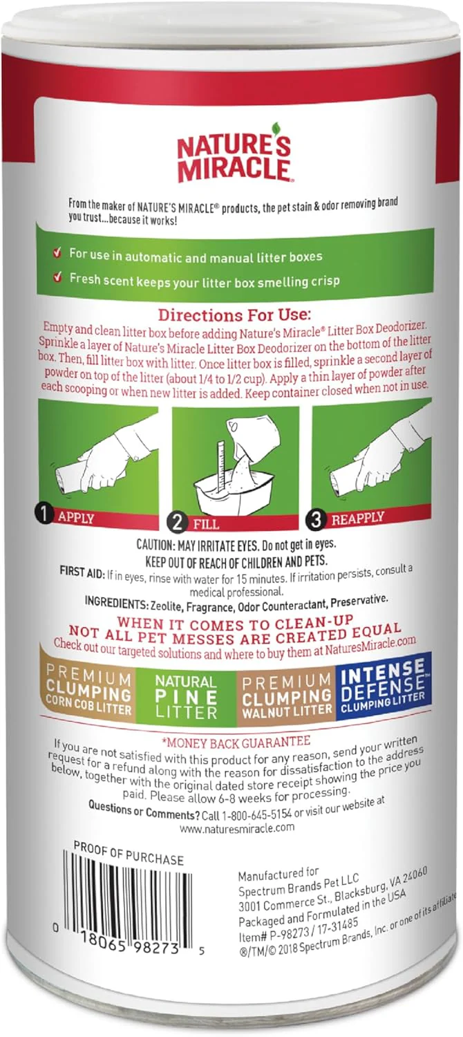 Nature's Miracle Litter Box Deodorizer, 20 Ounces, Litter Deodorizing Powder, Cat Odor Control Formula - Image 2