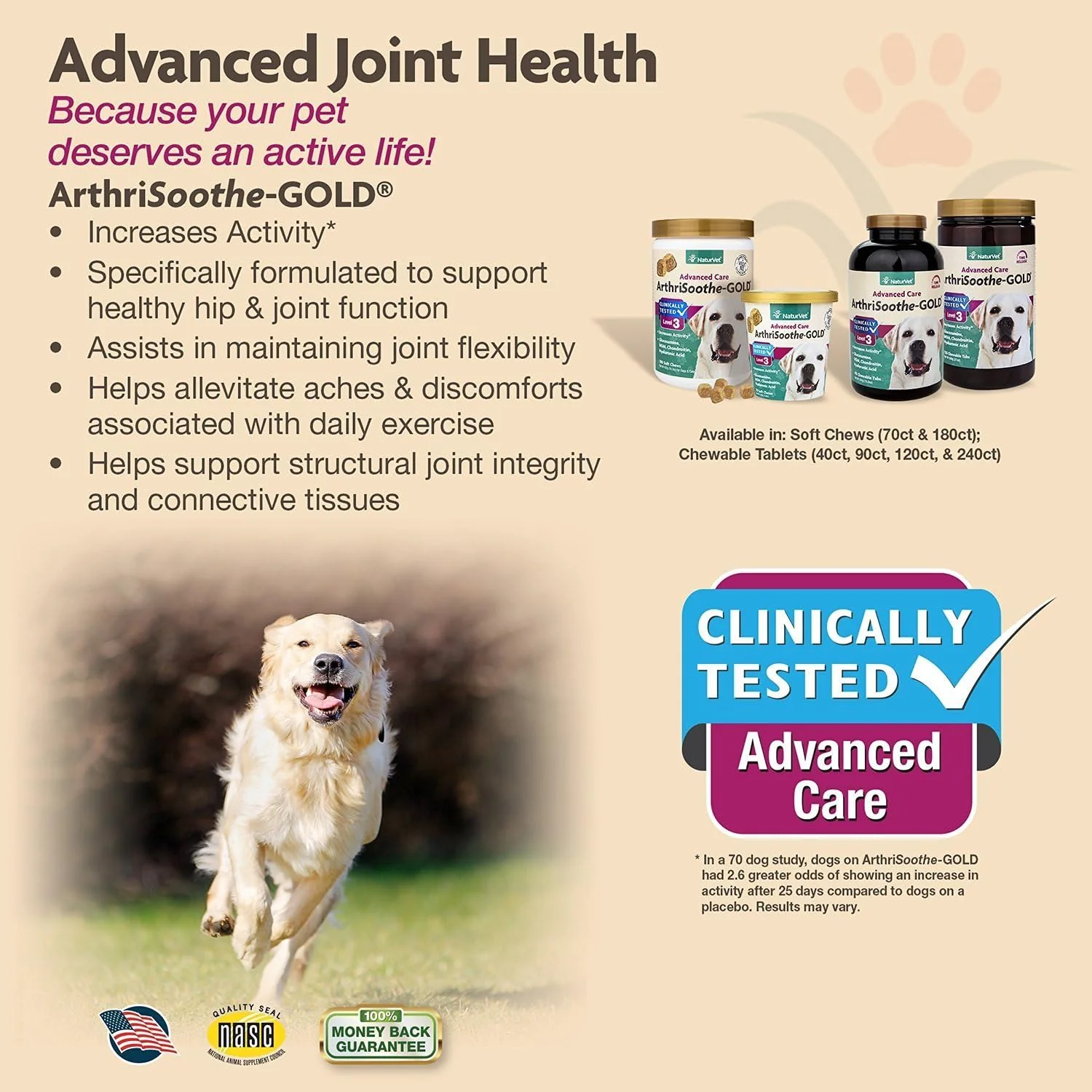 NaturVet 180-Count Clinically Tested ArthriSoothe-Gold Level 3 Advanced Joint Care Soft Chews for Dogs and Cats - Image 3