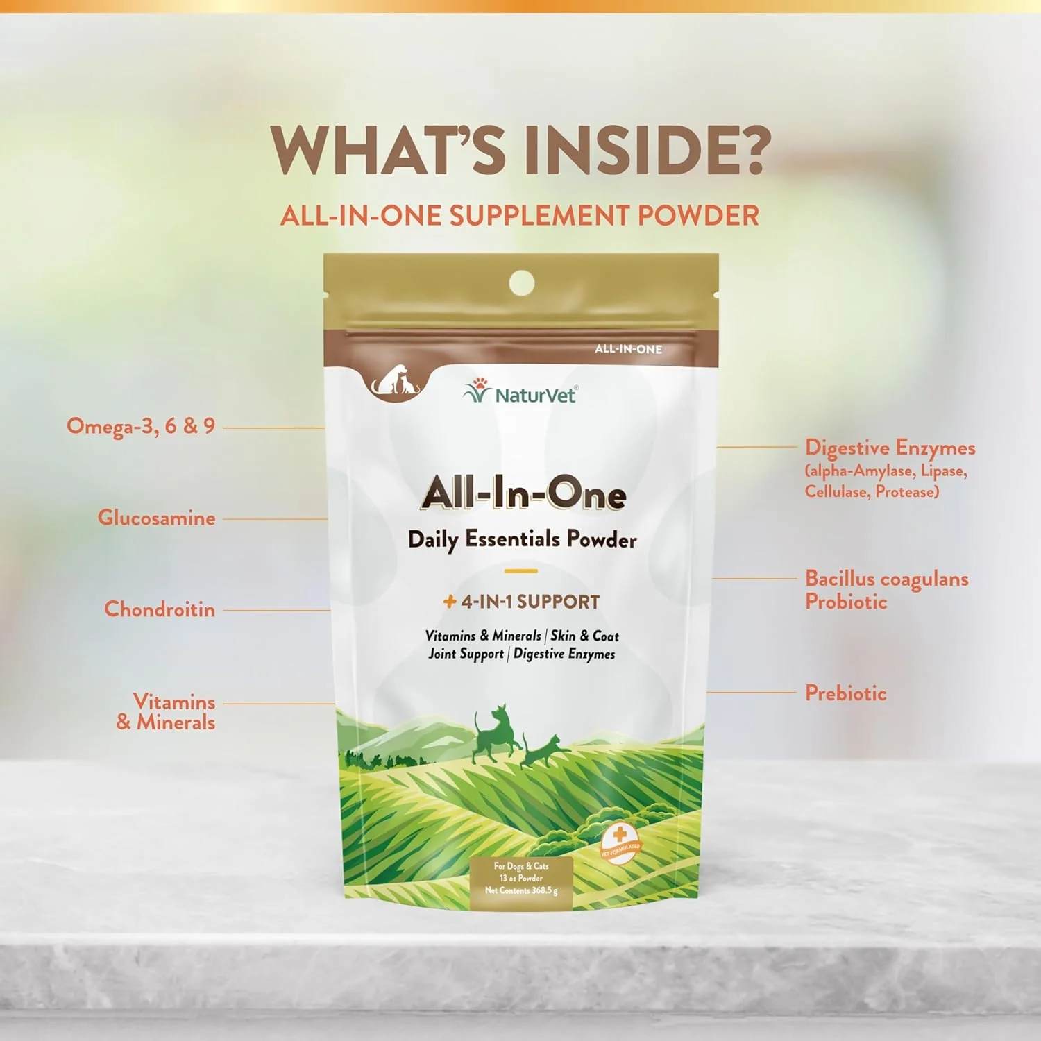NaturVet All-in-One Dog Supplement - for Joint Support, Digestion, Skin, Coat Care – Dog Multivitamins with Minerals, Omega-3, 6, 9 – Wheat-Free Vitamins for Dogs – 13-Ounce Powder - Image 3