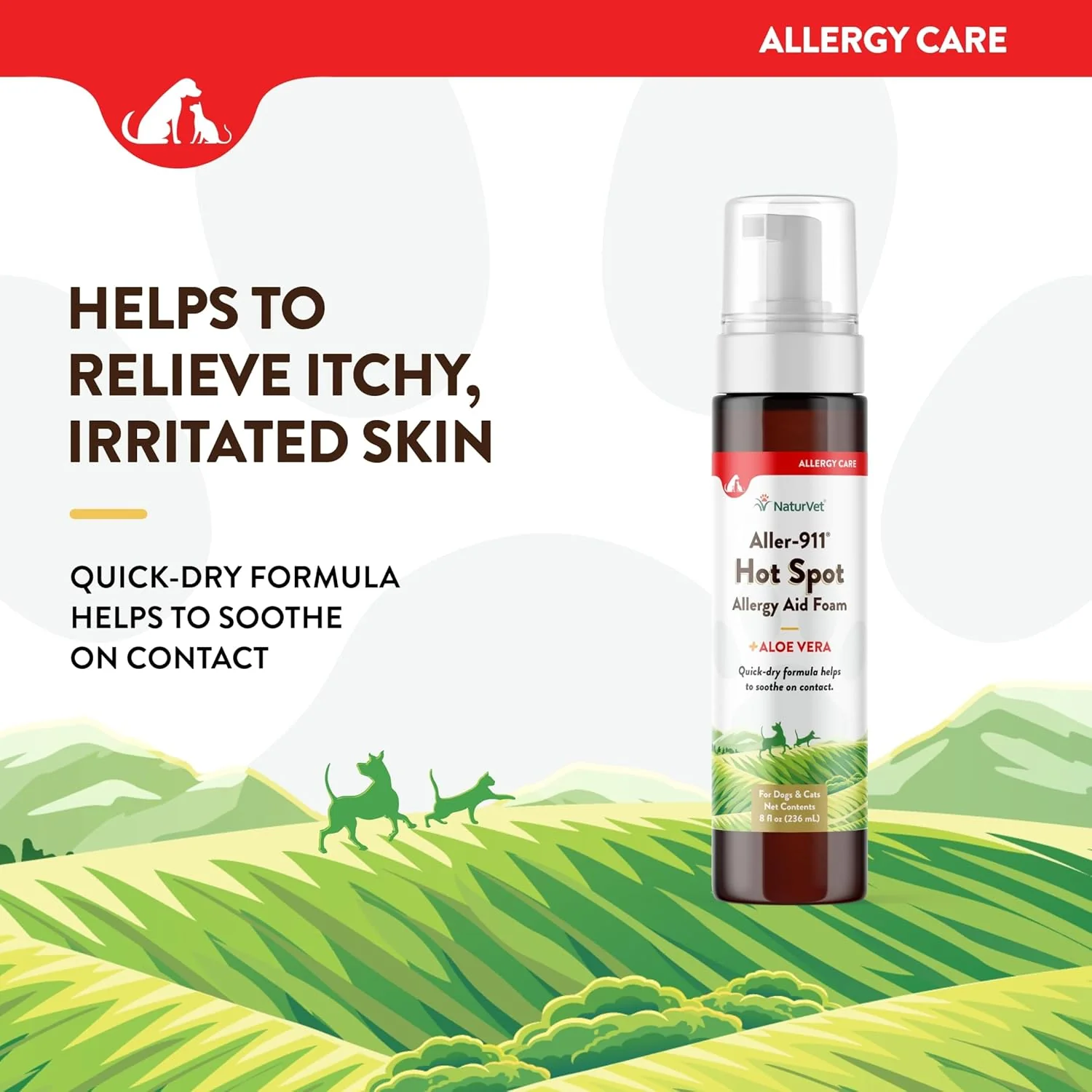 NaturVet Aller-911 Hot Spot Allergy Aid Foam Pet Supplement Plus Aloe Vera – Helps to Relieve Irritated, Itchy Skin for Cats, Dogs – Helps Deter Gnawing, Chewing – Quick Drying – 8 Oz. - Image 2
