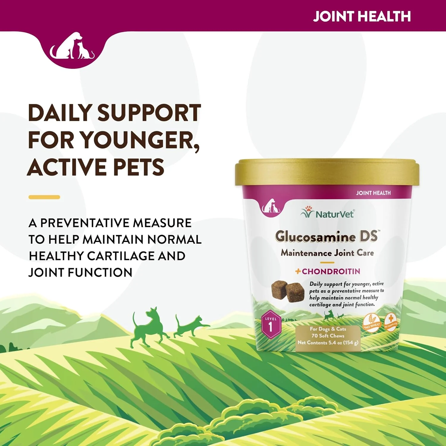 NaturVet Glucosamine DS Level 1 Maintenance, Joint Care Support Supplement for Dogs and Cats, Soft Chews, Made in The USA - Image 4