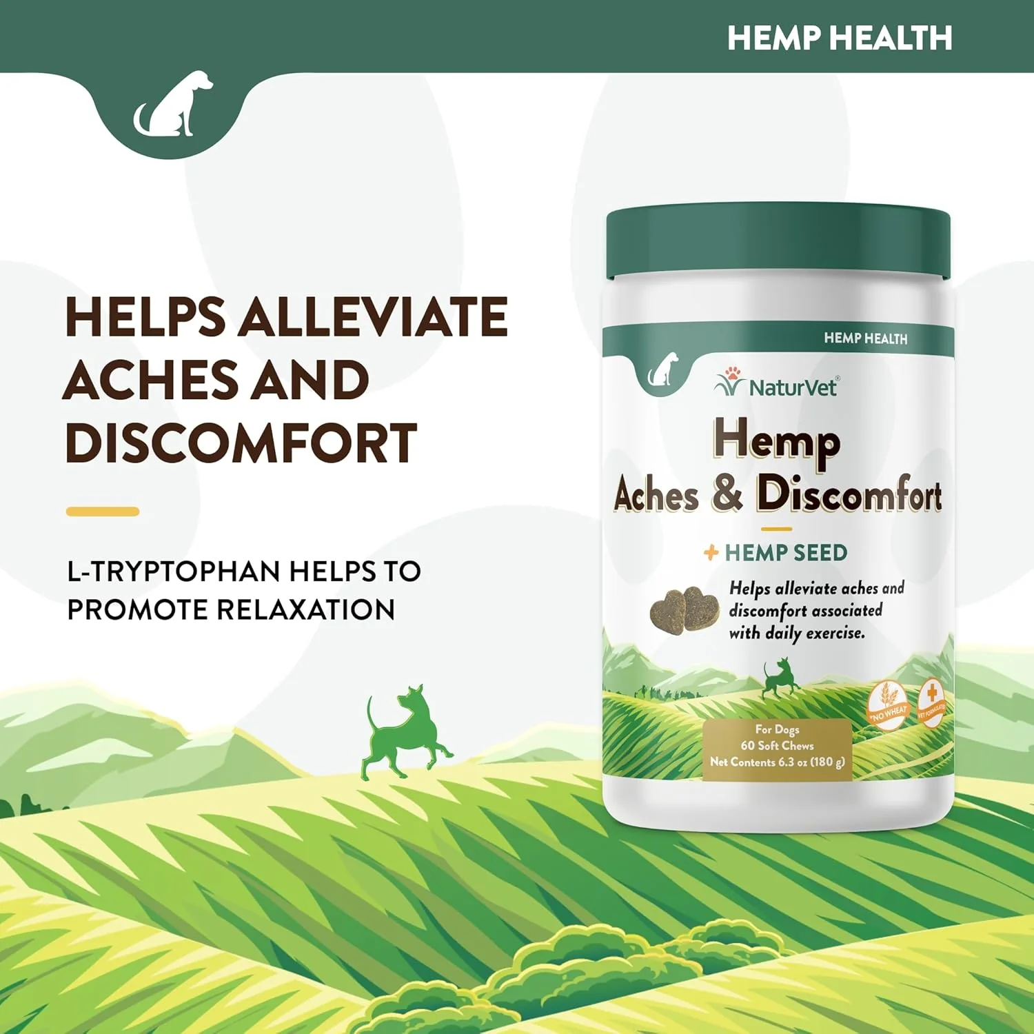 NaturVet Hemp Aches & Discomfort Plus Hemp Seed for Dogs, 60 ct Soft Chews, Made in The USA - Image 2