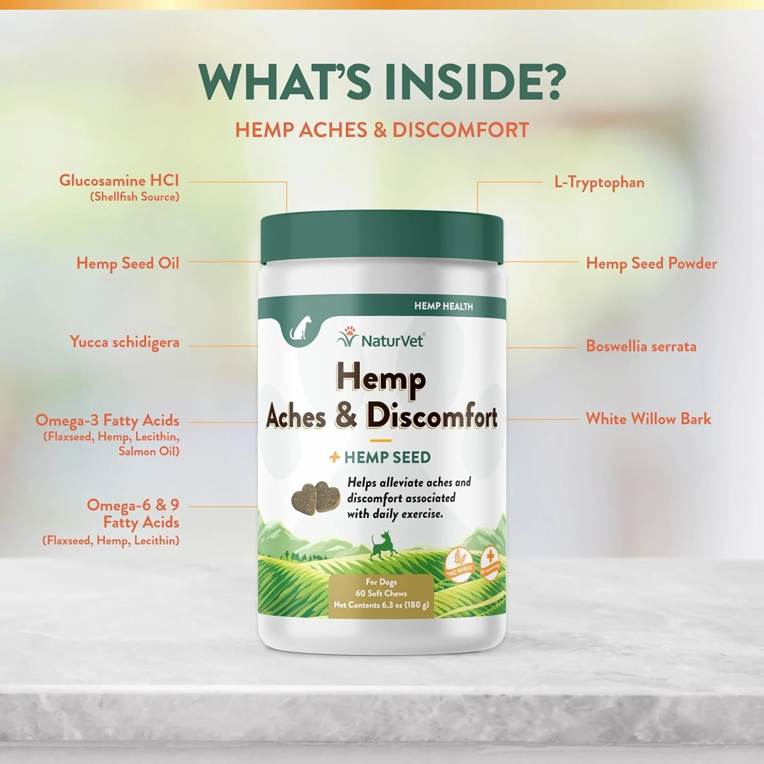 NaturVet Hemp Aches & Discomfort Plus Hemp Seed for Dogs, 60 ct Soft Chews, Made in The USA - Image 3