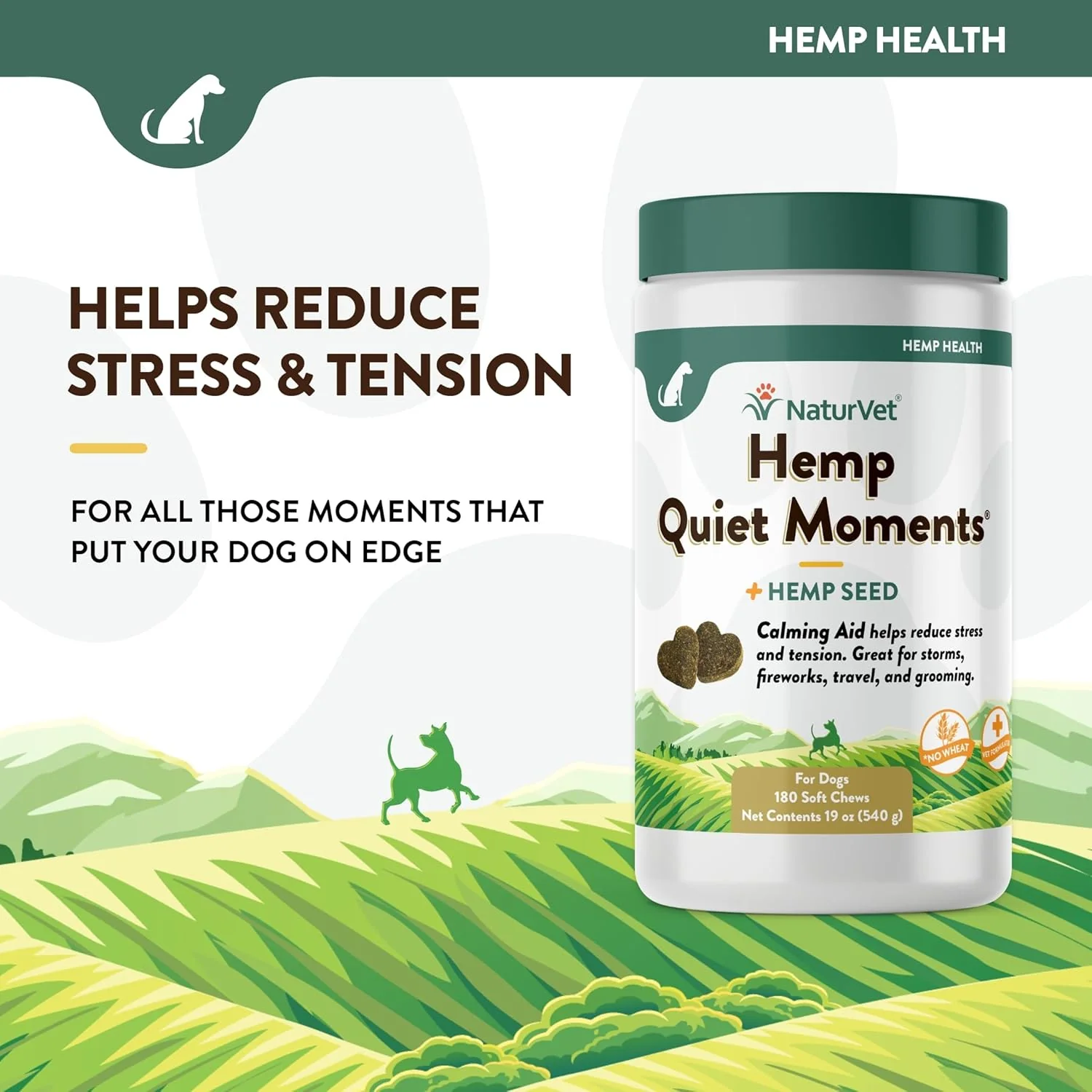 NaturVet Quiet Moments Calming Aid Dog Supplement, Helps Promote Relaxation, Reduce Stress, Storm Anxiety, Motion Sickness for Dogs (Quiet Moments Plus Hemp, 180 Soft Chews) - Image 2
