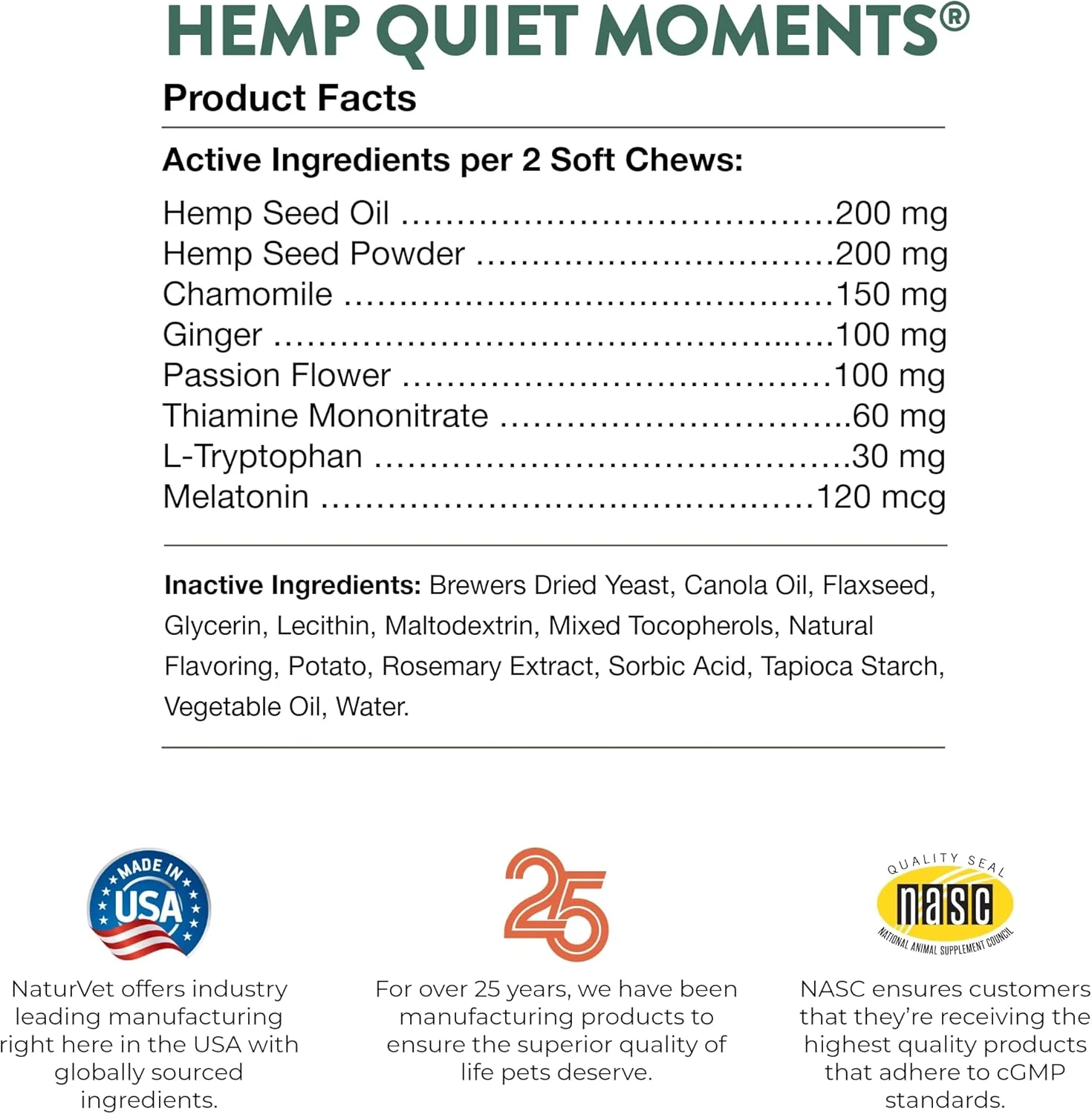 NaturVet Quiet Moments Calming Aid Dog Supplement, Helps Promote Relaxation, Reduce Stress, Storm Anxiety, Motion Sickness for Dogs (Quiet Moments Plus Hemp, 180 Soft Chews) - Image 4